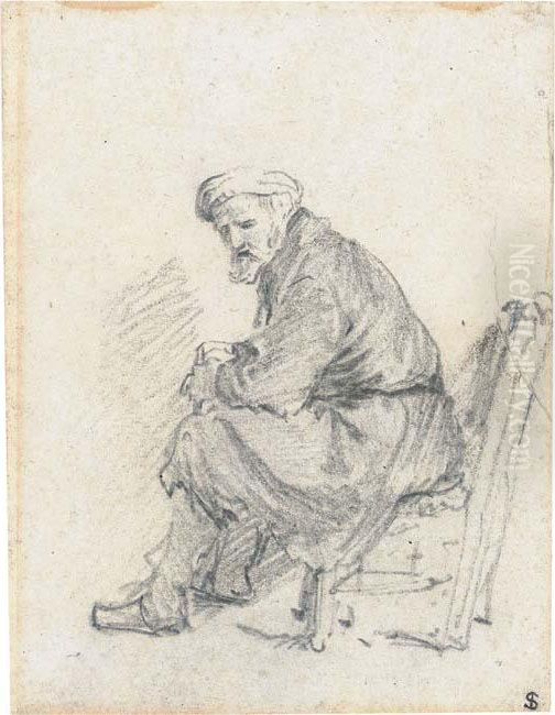 An Old Man Wearing A Turban Seated In Profile To The Left Oil Painting by Harmenszoon van Rijn Rembrandt