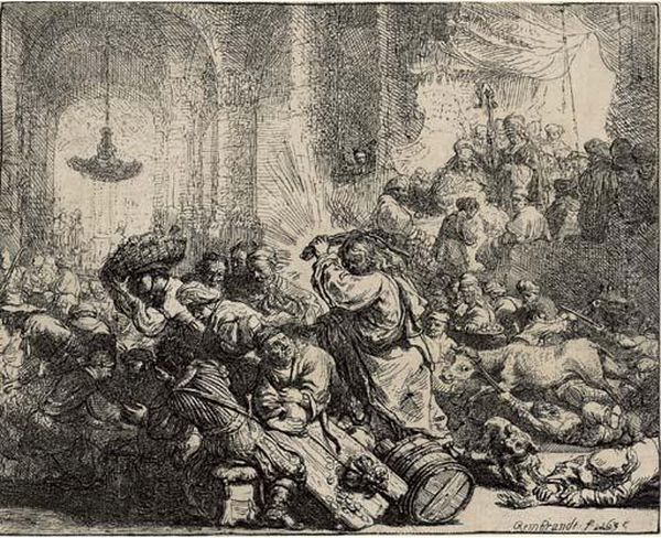 Christ Driving The Money-changers From The Temple (b., Holl. 69; H. 126) Oil Painting by Harmenszoon van Rijn Rembrandt