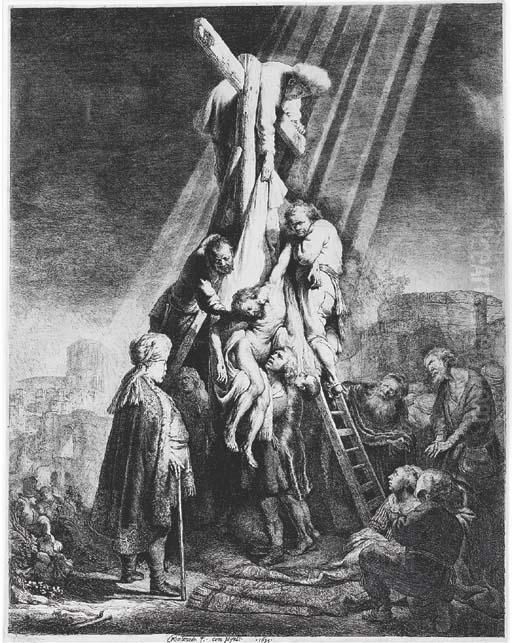 The Descent From The Cross: Second Plate (b., Holl. 81; H. 103) Oil Painting by Harmenszoon van Rijn Rembrandt