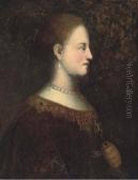 Portrait Of A Lady, Quarter-length, In A Brown Dress With Goldembroidery Oil Painting by Harmenszoon van Rijn Rembrandt