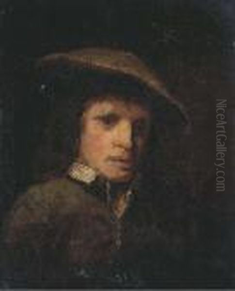 Portrait Of A Man, Bust-length, In A Green Coat, Chemise And Greencap Oil Painting by Harmenszoon van Rijn Rembrandt