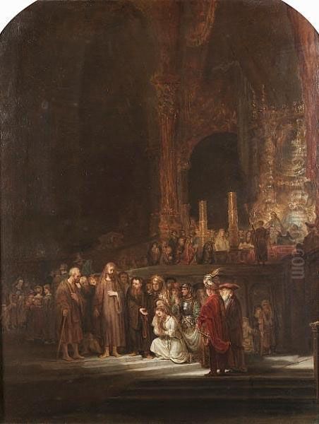 Christ And The Woman Taken In Adultery Oil Painting by Harmenszoon van Rijn Rembrandt