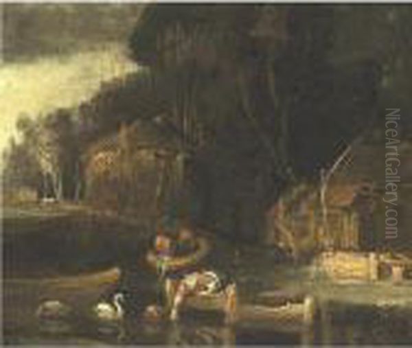 Landscape With A Farm Oil Painting by Harmenszoon van Rijn Rembrandt