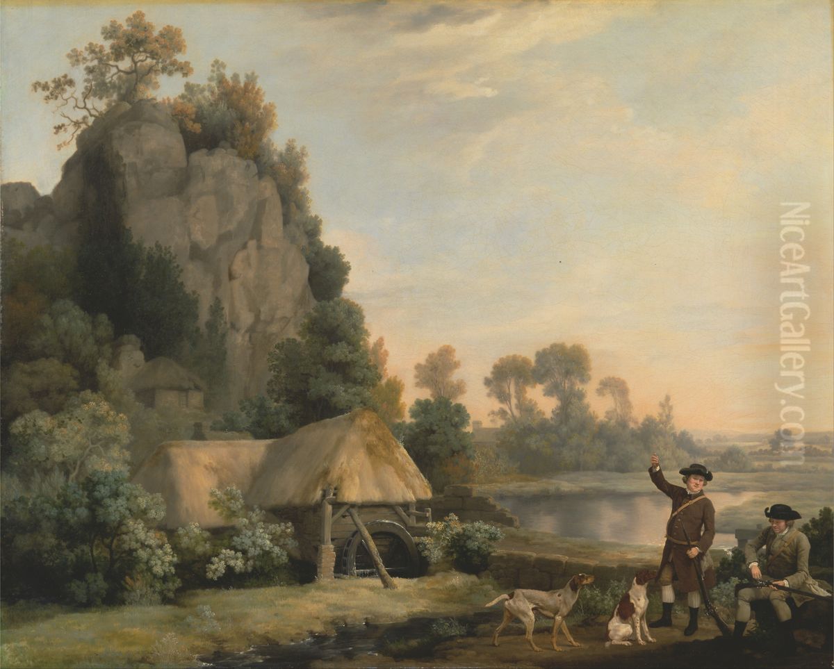 Two Gentlemen Going a Shooting, with a View of Creswell Crags, Taken on the Spot Oil Painting by George Stubbs