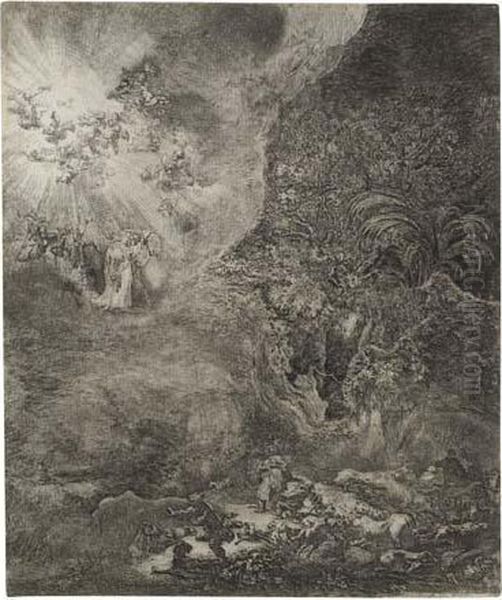 The Angel Appearing To The Shepherds Oil Painting by Harmenszoon van Rijn Rembrandt