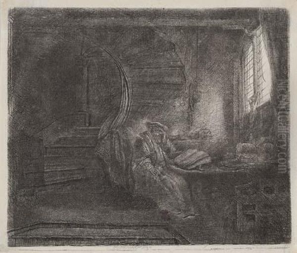 St. Jerome In A Dark Chamber Oil Painting by Harmenszoon van Rijn Rembrandt