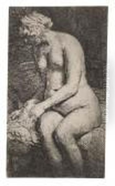Woman Bathing Her Feet At A Brook Oil Painting by Harmenszoon van Rijn Rembrandt