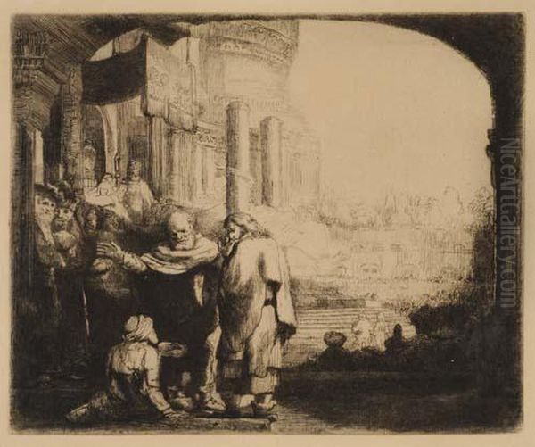 Peter And John Healing The Cripple At The Gate Of Thetemple Oil Painting by Harmenszoon van Rijn Rembrandt