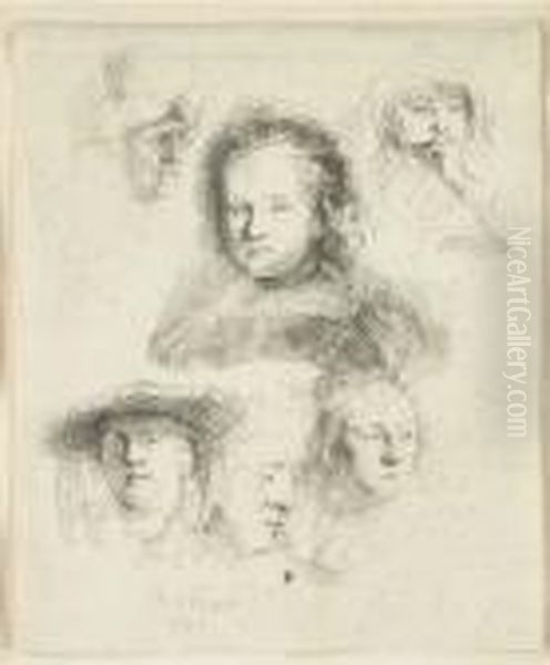 Etudes Pour La Tete De Saskia Et Autres Oil Painting by Harmenszoon van Rijn Rembrandt