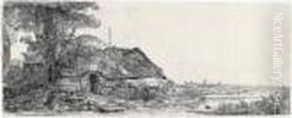 Landscape With A Cottage And A Large Tree (b., Holl.226; H.178; Bb.41-b) Oil Painting by Harmenszoon van Rijn Rembrandt