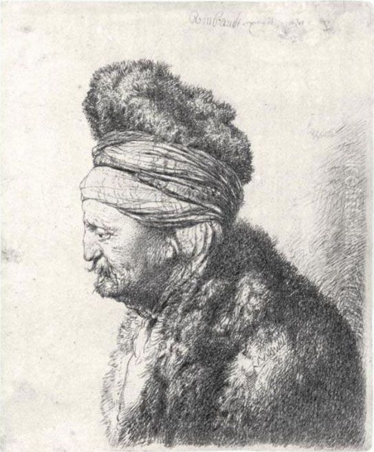 The Second Oriental Head (b., Holl.287; H.132; Bb.35-4) Oil Painting by Harmenszoon van Rijn Rembrandt