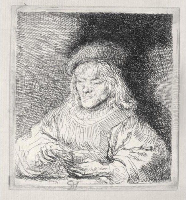 The Card Player (b., Holl.136; H.190; Bb.41-m) Oil Painting by Harmenszoon van Rijn Rembrandt