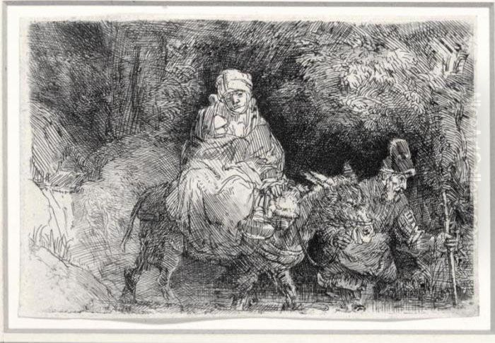 The Flight Into Egypt: Crossing A Brook (b., Holl.55; H.276; Bb.54-d) Oil Painting by Harmenszoon van Rijn Rembrandt
