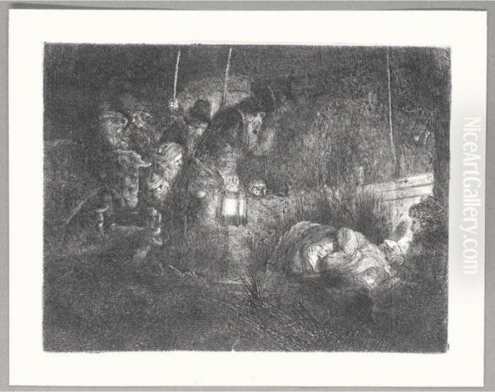 The Adoration Of The Shepherds: A Night Piece (b., Holl.46; H.255; Bb.52-1) Oil Painting by Harmenszoon van Rijn Rembrandt