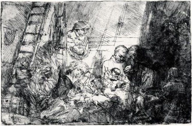 The Circumcision In The Stable (b., Holl.47; H.274; Bb.54-b) Oil Painting by Harmenszoon van Rijn Rembrandt