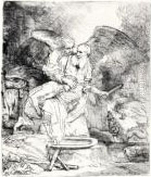 Abraham's Sacrifice (b., Holl.35; H.283; Bb.55-b) Oil Painting by Harmenszoon van Rijn Rembrandt