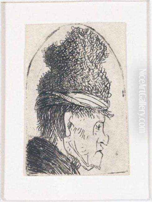 Grotesque Profile: Man In A High Cap (b., Holl.326; H.68; Bb.31-14) Oil Painting by Harmenszoon van Rijn Rembrandt