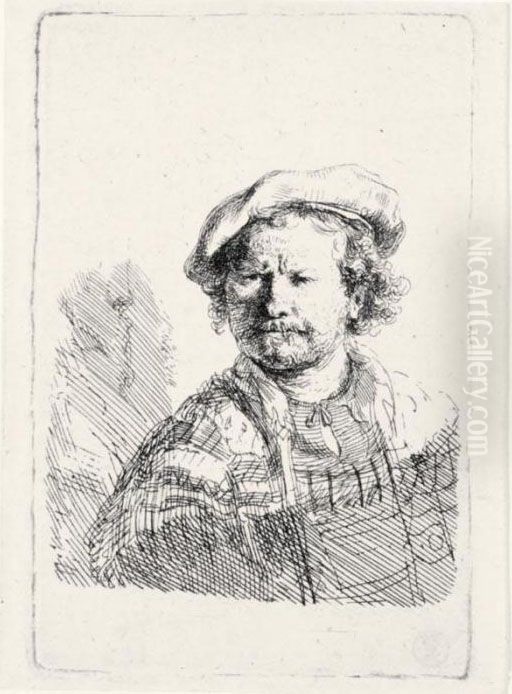 Self-portrait In A Flat Cap And Embroidered Dress (b., Holl.26; H.157; Bb.38) Oil Painting by Harmenszoon van Rijn Rembrandt