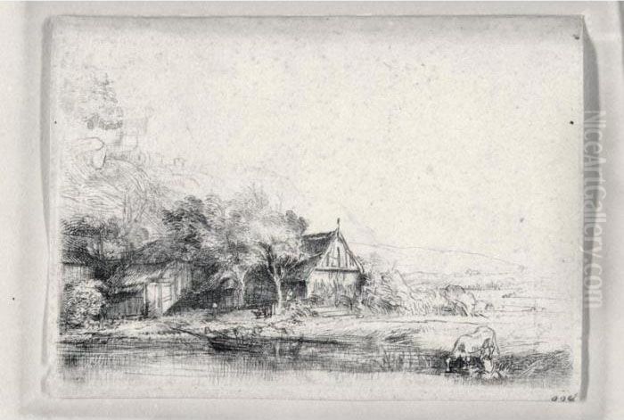 Landscape With A Cow Oil Painting by Harmenszoon van Rijn Rembrandt