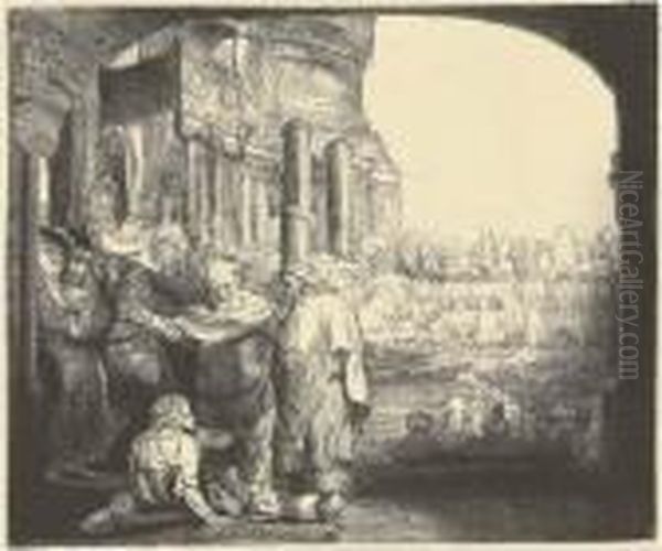 Saints Peter And John Healing The Cripple At The Gate Of The Temple Oil Painting by Harmenszoon van Rijn Rembrandt