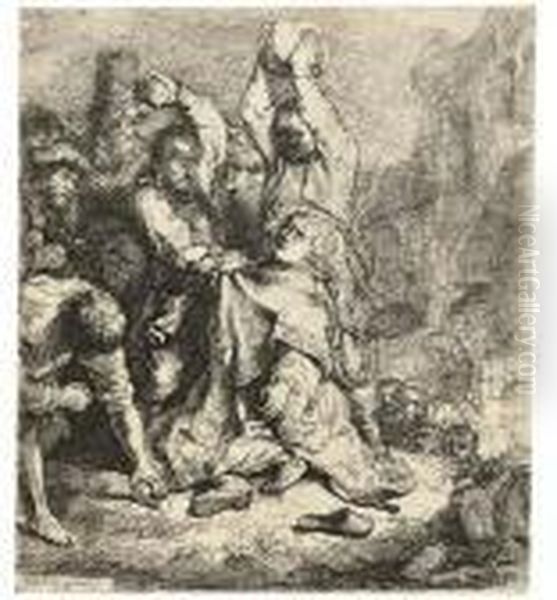 The Stoning Of Saint Stephen (b., Holl. 97; H. 125) Oil Painting by Harmenszoon van Rijn Rembrandt