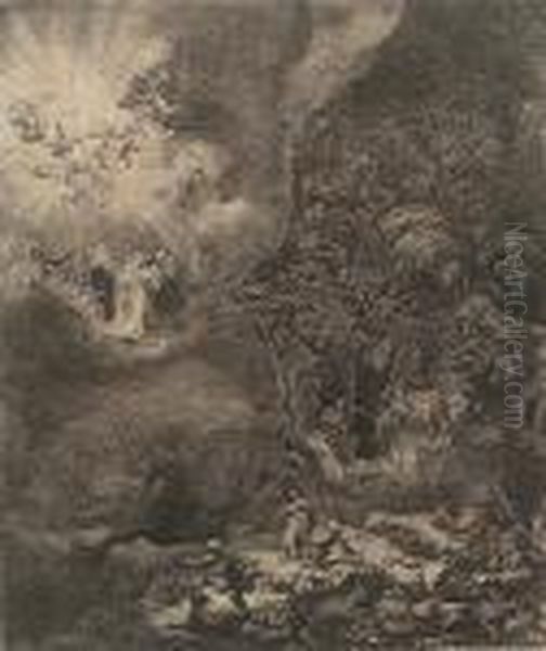 The Angel Appearing To The Shepherds (bartsch 44) Oil Painting by Harmenszoon van Rijn Rembrandt
