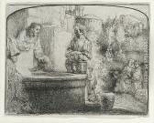 Christ And The Woman Of Samaria (bartsch 70) Oil Painting by Harmenszoon van Rijn Rembrandt