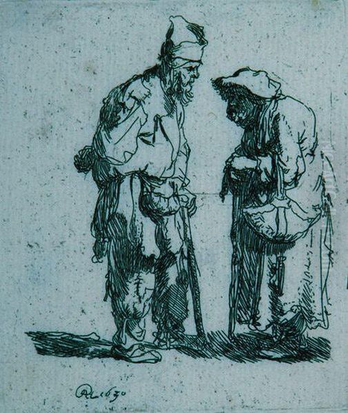 Beggar Man And A Beggar Woman Conversing Oil Painting by Harmenszoon van Rijn Rembrandt