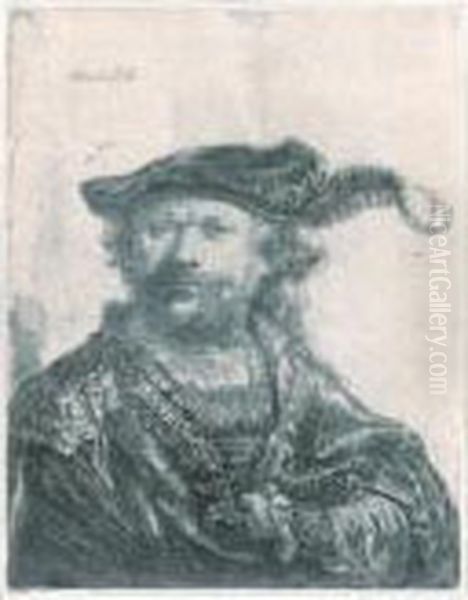 Self Portrait In A Velvet Cap With Plume (b., Holl. 20; H. 156; Bb. 38-b) Oil Painting by Harmenszoon van Rijn Rembrandt