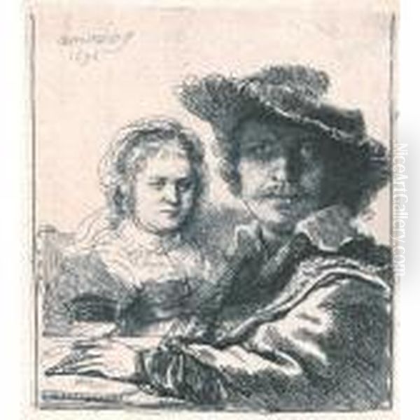 Self Portrait With Saskia (b., Holl. 19; H. 144; Bb. 36-a) Oil Painting by Harmenszoon van Rijn Rembrandt