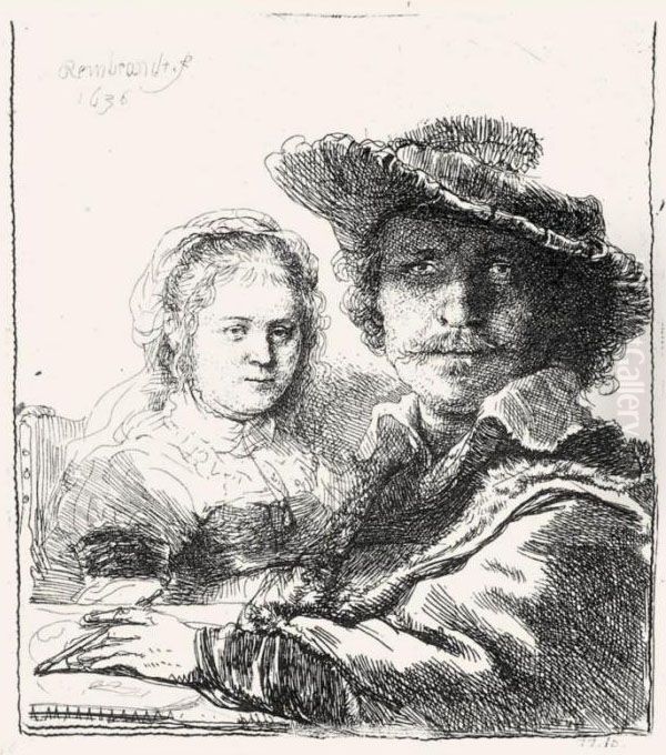 Self Portrait With Saskia (bartsch, Hollstein 19; Hind 44; Bjorklund & Barnard 36-a) Oil Painting by Harmenszoon van Rijn Rembrandt