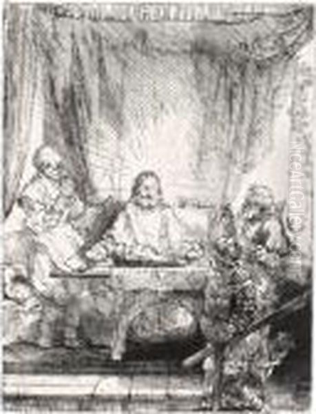 Christ At Emmaus: Large Plate (b., Holl.87; H.282; Bb.54-h) Oil Painting by Harmenszoon van Rijn Rembrandt