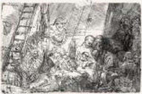 The Circumcision In The Stable (b., Holl.47; H.239; Bb.54-b) Oil Painting by Harmenszoon van Rijn Rembrandt