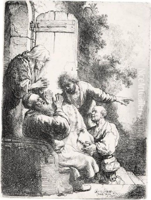 Joseph's Coat Brought To Jacob (b., Holl. 38; H.104; Bb.31-1) Oil Painting by Harmenszoon van Rijn Rembrandt