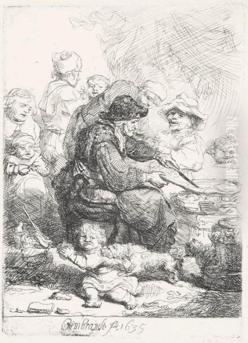 The Pancake Woman (b., Holl.124; H.141; Bb.35-j) Oil Painting by Harmenszoon van Rijn Rembrandt