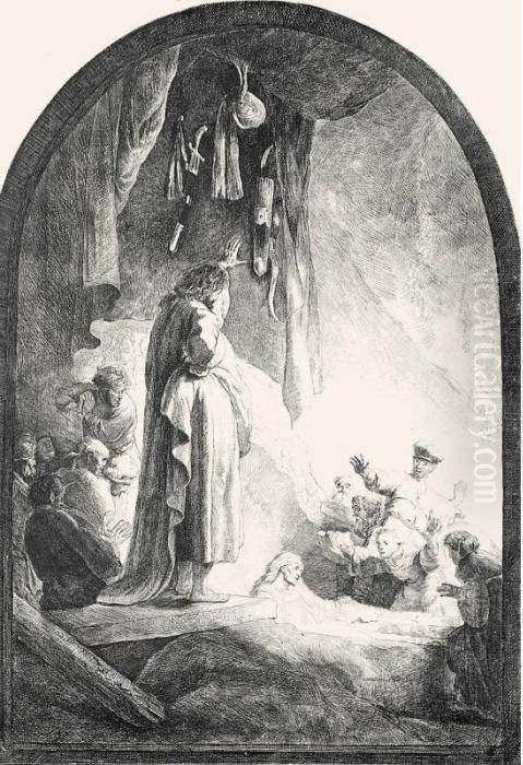 The Raising Of Lazarus: Larger Plate (b., Holl.73; H.96; Bb.32-4) Oil Painting by Harmenszoon van Rijn Rembrandt