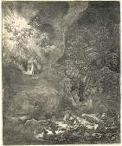 The Angel Appearing To The Shepherds Oil Painting by Harmenszoon van Rijn Rembrandt