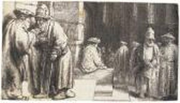 Jews In The Synagogue Oil Painting by Harmenszoon van Rijn Rembrandt