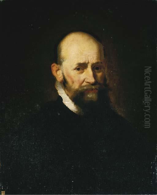 Portrait Of A Gentleman, Half-length, In A Black Costume Oil Painting by Harmenszoon van Rijn Rembrandt