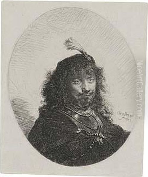 Self Portrait With Plumed Cap And Lowered Sabre Oil Painting by Harmenszoon van Rijn Rembrandt