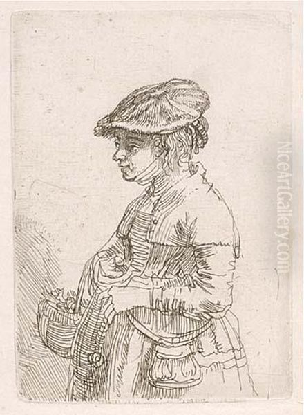 Girl With A Basket Oil Painting by Harmenszoon van Rijn Rembrandt