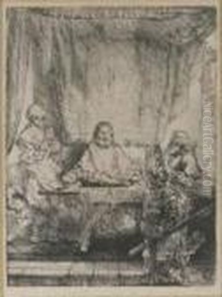 Christ At Emmaus (bartsch 87) Oil Painting by Harmenszoon van Rijn Rembrandt