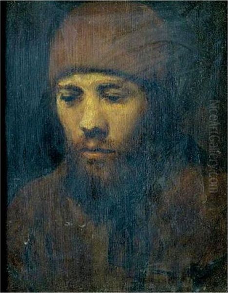 Portrait Of A Bearded Young Man Wearing A Cap Oil Painting by Harmenszoon van Rijn Rembrandt