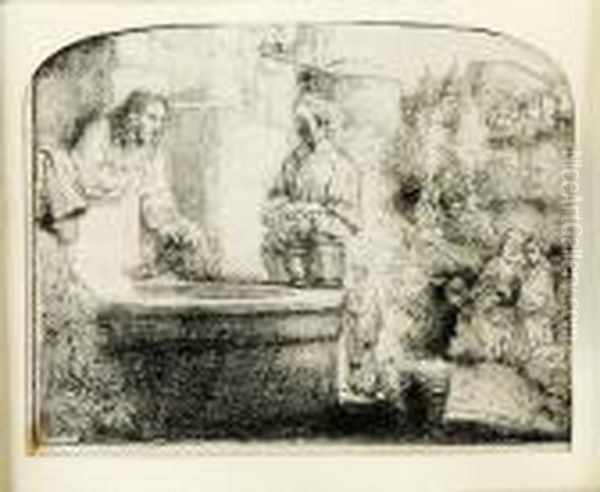 Christ And The Woman Of Samaria Oil Painting by Harmenszoon van Rijn Rembrandt