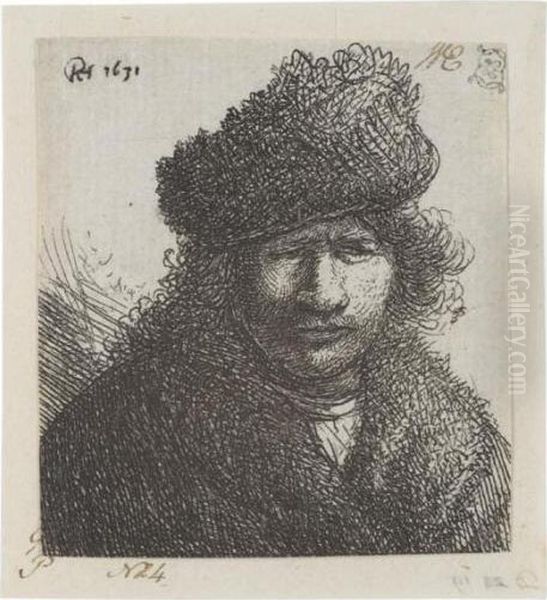 Self Portrait In A Slant Fur Cap: Bust (b., 14; H.62; Bb.rej.2) Oil Painting by Harmenszoon van Rijn Rembrandt