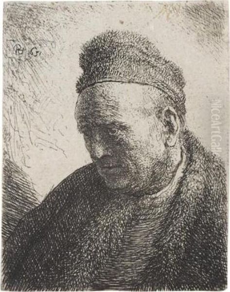 Beardless Man In Fur Cloak And Cap: Bust (b., Holl.307; H.84; Bb.rej.55) Oil Painting by Harmenszoon van Rijn Rembrandt