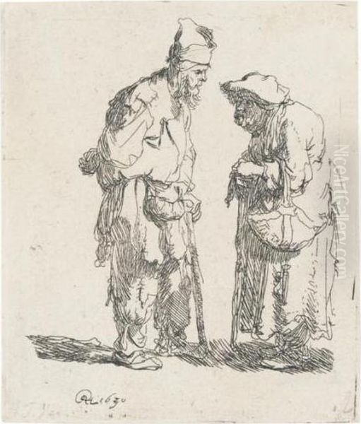 Beggar Man And Beggar Woman Conversing (b., Holl.164; H.7; Bb.30-a) Oil Painting by Harmenszoon van Rijn Rembrandt