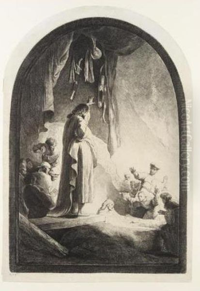 The Raising Of Lazarus: The Large Plate (b., Holl.74; H.96; Bb.32-4) Oil Painting by Harmenszoon van Rijn Rembrandt