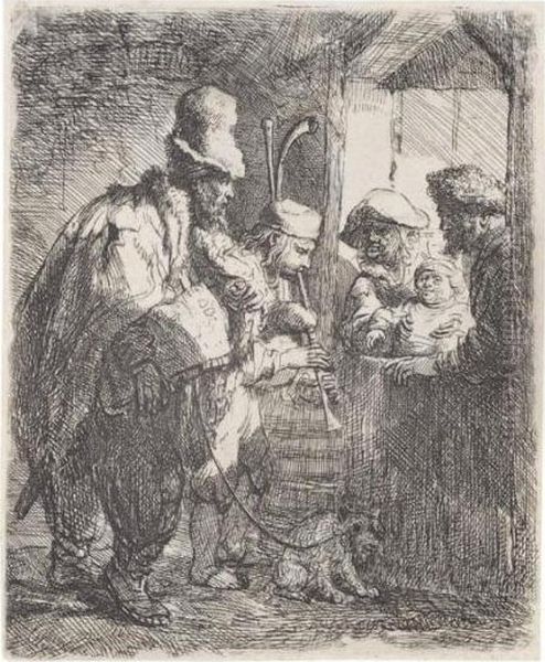 The Strolling Musicians (b., Holl.119; H.142; Bb.38-8) Oil Painting by Harmenszoon van Rijn Rembrandt