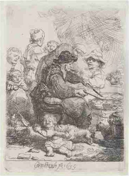 The Pancake Woman (b., Holl.124; H.141; Bb.35-i) Oil Painting by Harmenszoon van Rijn Rembrandt
